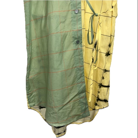 LOEWE Check Wrap Shirt Blouse Green Yellow Plaid Tunic IT 40 US 4 Cotton Silk - Picture 6 of 12